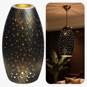 Etched Hollow-out Oval Pendant Shade – 7.8×4.7 Inch&1-5/8" Fitter, Bronze Gold - 1 of 4
