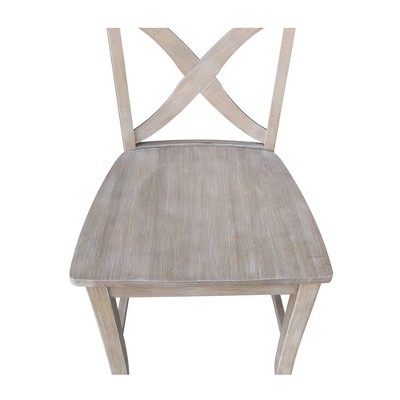 Gray Solid Wood Crossback Counter Stool with Footrest