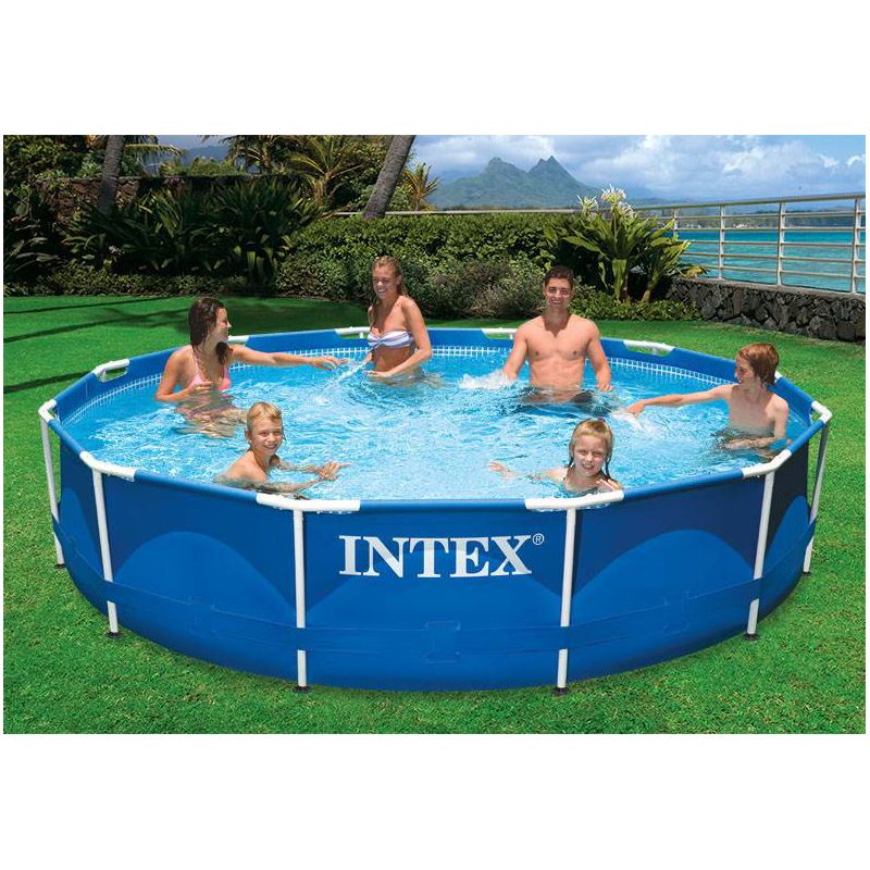 Intex 12ft x 30in Metal Frame Above Ground Round Family Swimming Pool Set & Pump, 6 of 8