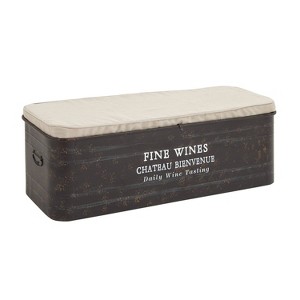 Industrial Metal Storage Upholstered Wine Bench Brown - Olivia & May: Entryway Seating, Linen Surface, Iron Frame - 1 of 4
