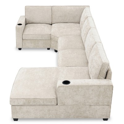 TiramisuBest 119*67" U Shaped Sectional Sofa, Modular Sectional Sofa with Storage, Sideboard Buffet Style Design for Living Room