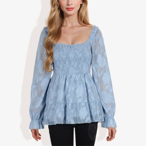Anna-Kaci Women's Square Neck Smocked Top with Sheer Puff Sleeves Elegant and Stylish for Any Occasion - 1 of 4
