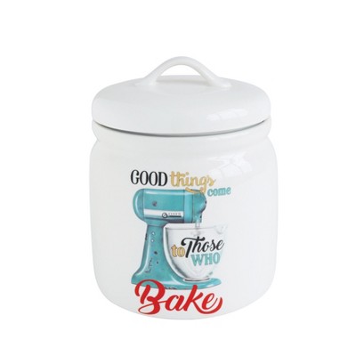 8.5" x 6.5" Stoneware Canister "Good Things Come To Those Who Bake" White - 3R Studios