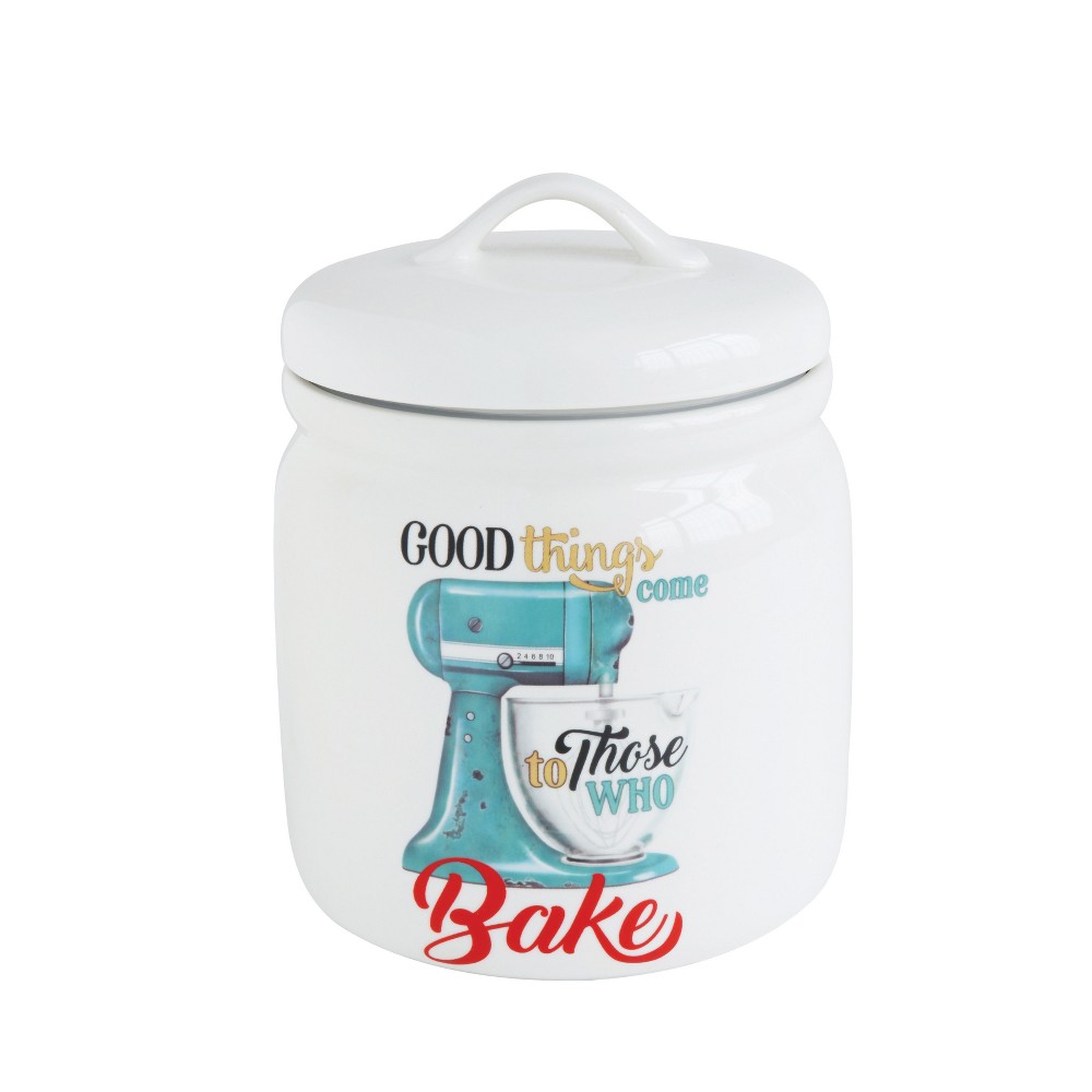 8.5 x 6.5 Stoneware Canister Good Things Come To Those Who Bake White - 3R Studios