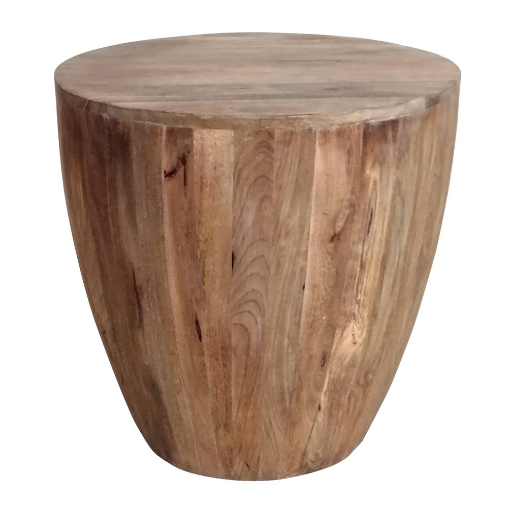 Photos - Coffee Table Hand Carved Cylindrical Shape Round Mango Wood Distressed Wooden Side End