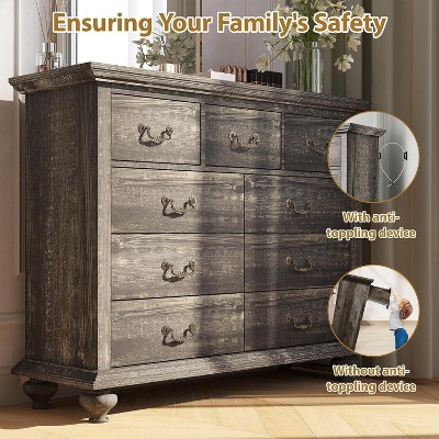 Coucheta Wood 9-Drawer Dresser - Wide Storage Chest with Metal Handles for Bedroom & Living Room