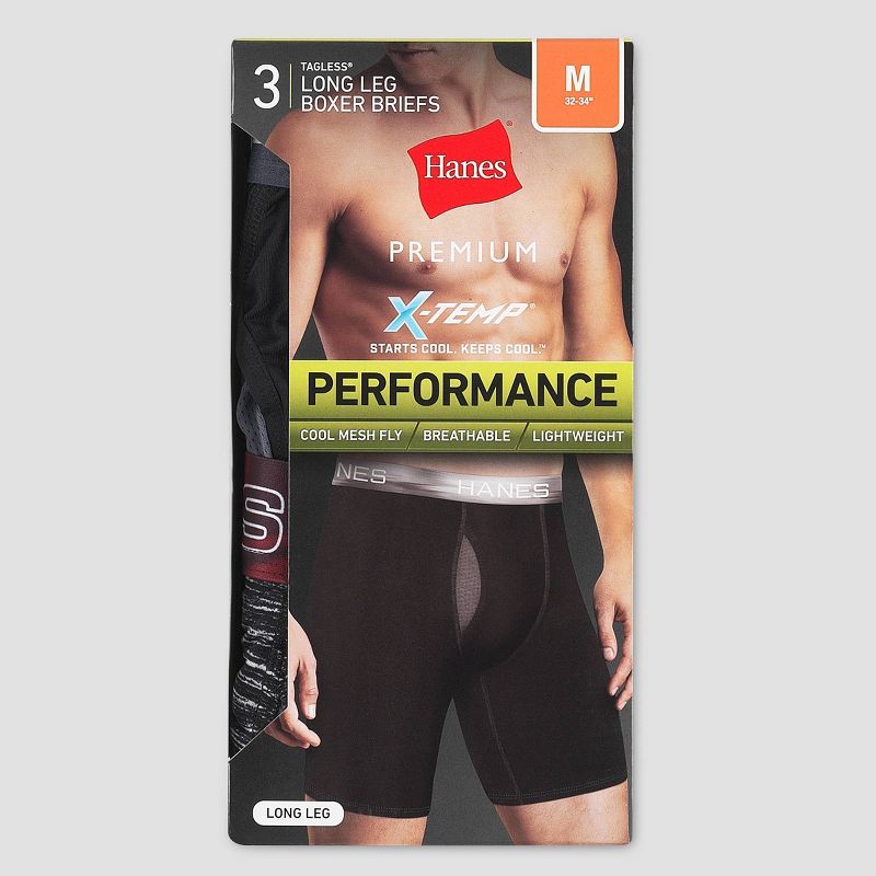 Hanes Premium Men's Xtemp Long Leg Boxer Briefs 3pk - Black/Gray, 3 of 4