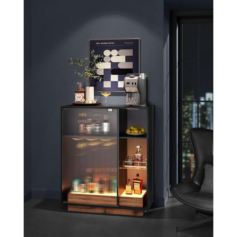 VASAGLE Wine Bar Cabinet with Lights, LED Sideboard Cabinet with Wine Storage, Coffee Bar Cabinet for Liquor with Glass Holder Ebony Black, 3 of 10