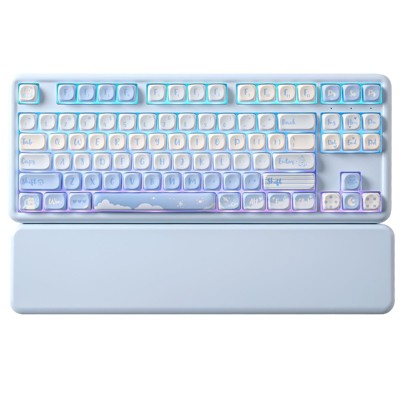 MaseiKar B87 Wireless Mechanical Keyboard,QMK/VIA Programmable,TKL Layout 87 Keys,BT/2.4G/USB-C,Hot Swap Gasket Mount RGB Backlit(Blue,Cocoa Cream V2)