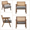 Mid-Century Farmhouse Accent Chair - Wood Armchair with Rattan Backrest & Linen Cushion for Living Room, Bedroom - 3 of 4