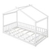 CAVINAS Twin Size Wood Montessori Bed,Modern Floor Bed with House Shaped Frame and Safety Fence,Toddler Bed for Bedroom,White - 2 of 4