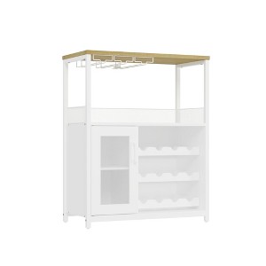 Coucheta 3-Tier Industrial Wine Bar Cabinet with Detachable Rack, Drawer, Glass and Mesh Door Storage Sideboard - 1 of 4