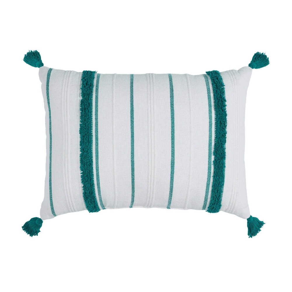 Photos - Pillow VCNY 14"x20" Oversize Boho Striped Tassel Cotton Lumbar Throw  Teal