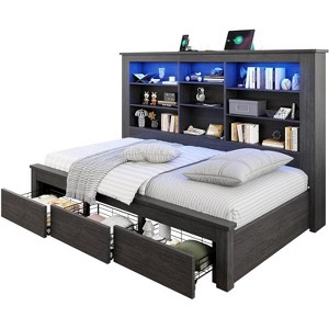 AMERLIFE Daybed with Bookcase Headboard, USB-C Charging, RGB Lights & 3 Drawers - 1 of 4