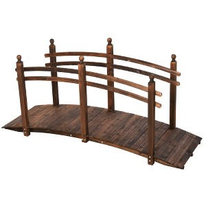 Outsunny 7.5' Fir Wood Garden Bridge Arc Walkway with Side Railings, Perfect for Backyards, Gardens, & Streams, Carbonized - 1 of 4