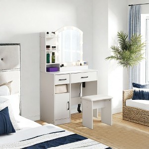 NicBex Vanity Desk with Mirror Small Vanity with Large Mirror, Modern Makeup Vanity with 2 Drawers, 5 Open Shelves for Bedroom, White - 1 of 4