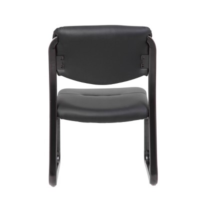 Elegant Black LeatherPlus Armless Guest Chair with Metal Sled Base