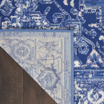 Navy Floral Essence 8' x 10' Easy-Care Synthetic Rectangular Rug