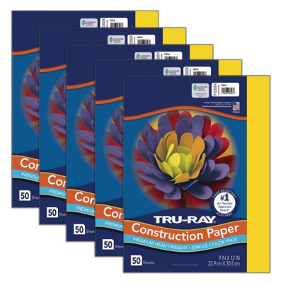Tru-Ray Construction Paper, Yellow, 9" x 12", 50 Sheets Per Pack, 5 Packs