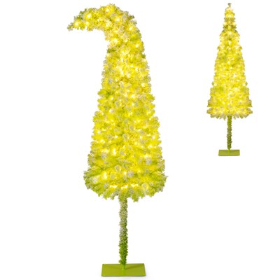 Tangkula Whimsical Christmas Tree Pre-Lit Artificial Holiday Tree w/ Bendable Top