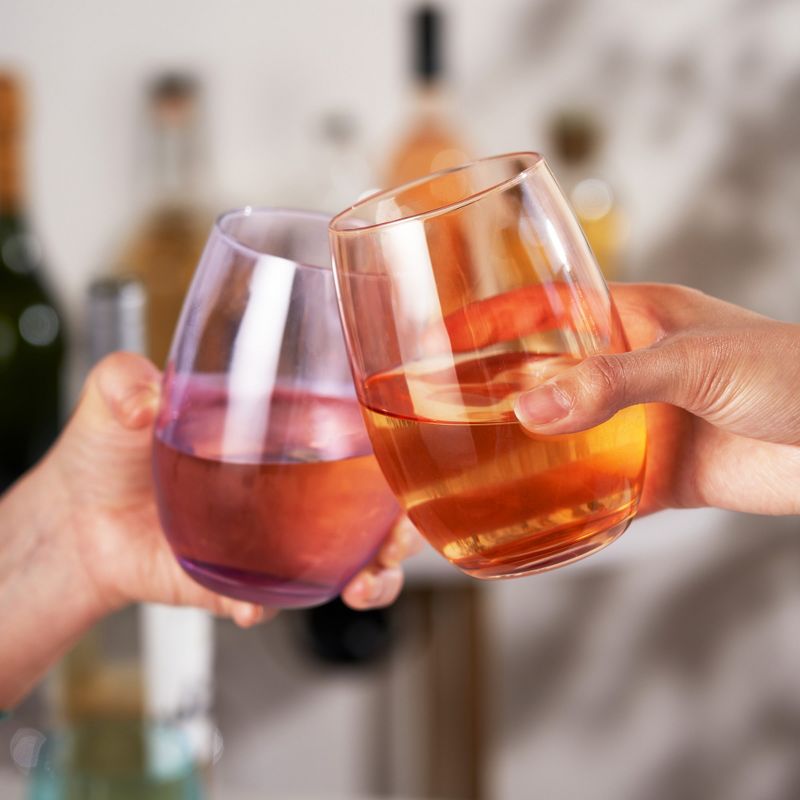 True Vino Decorative Drinking Glasses Wine Tumblers, Wine Glasses Colorful, Stemless Wine Glasses Set of 6, 18.5oz Multicolor, 3 of 8