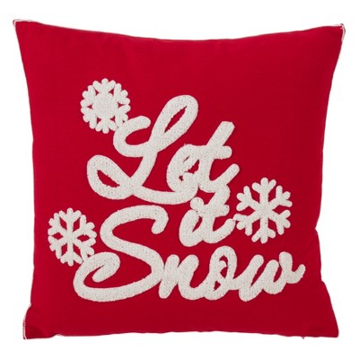 'Let It Snow' Cotton Blend Square Throw Pillow Red - Saro Lifestyle