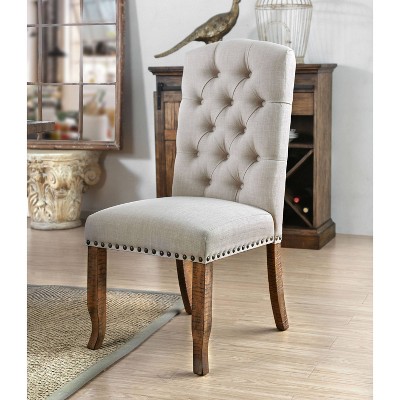 2pk Shelia Nailhead Trim Upholstered Side Chairs Rustic Pine/Ivory - HOMES: Inside + Out: Elegant Tufted Back, Foam-Filled Seat