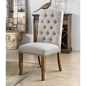 2pk Shelia Nailhead Trim Upholstered Side Chairs Rustic Pine/Ivory - HOMES: Inside + Out: Elegant Tufted Back, Foam-Filled Seat - 1 of 4
