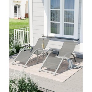 Set of 2 Outdoor Patio Chaise Lounge, 3 Pieces Pool Lounge Chairs with Arm & Side Table, Beach Sunbathing Lawn Chairs for Outside - 1 of 4