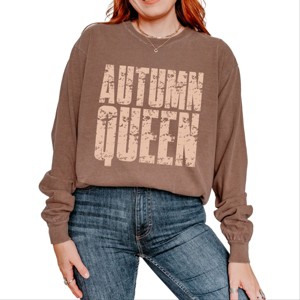 Autumn Queen Block Distressed - Women's Garment Dyed Long Sleeve Graphic T-Shirt - 1 of 4