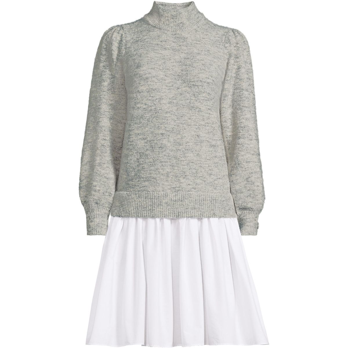 Lands' End Women's Fuzzy Lantern Sleeve Mock Neck Mini Twofer Dress - thumbnail 3