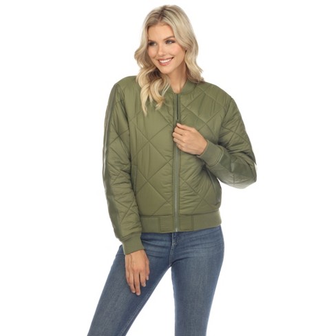 Women's Lightweight Diamond Quilted Puffer Bomber Jacket Olive