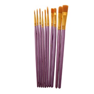 Unique Bargains Paint Brush Setfor Watercolor Nylon Bristles with Aluminum Ferrule and Wood Shaft 10 Pcs - 1 of 3