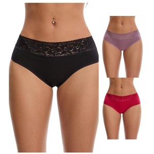 INSPIRE CHIC Women's Lace Mid Waisted Soft Breathable Briefs Underwear 3 Packs - 1 of 4