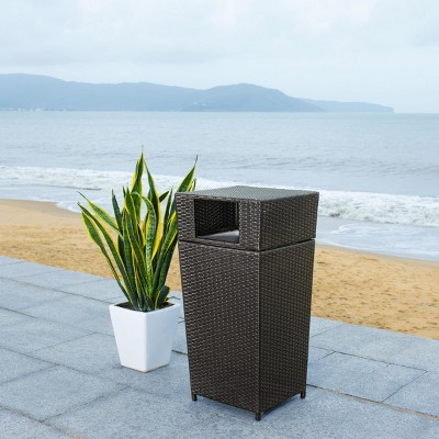 Mazeli Black Wicker Outdoor Trash Bin with Removable Top
