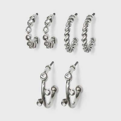 Metal Small Hoop Earring Set 3pc - A New Day™ Silver : Target