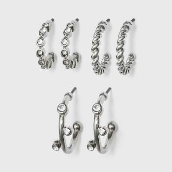 Metal Small Hoop Earring Set 3pc - A New Day™ Silver