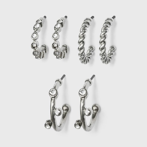 Metal Small Hoop Earring Set 3pc - A New Day™ Silver : Target