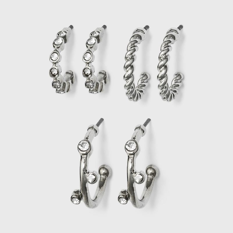 Metal Small Hoop Earring Set 3pc - A New Day&#8482; Silver, 1 of 3