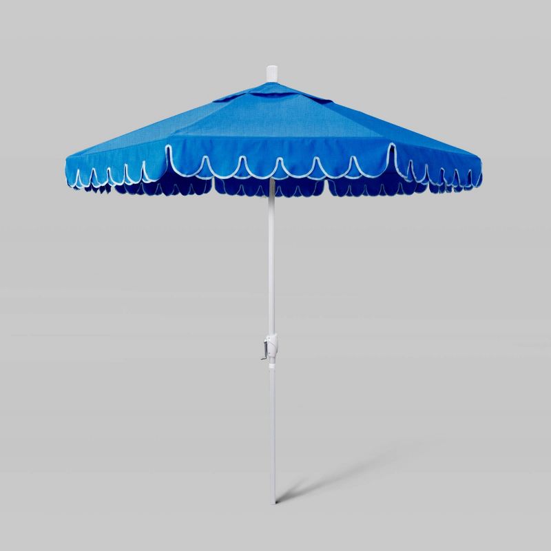 7.5' Sunbrella Scallop Base Market Patio Umbrella with Crank Lift - White Pole - California Umbrella, 1 of 5