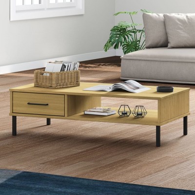 vidaXL Coffee Table Brown Solid pine wood, metal 39.4 x 21.7 x 11.4 in
