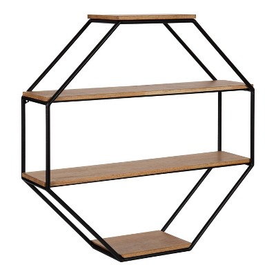 24" x 24" Lintz Octagon Floating Wall Shelves Rustic Brown - Kate & Laurel All Things Decor