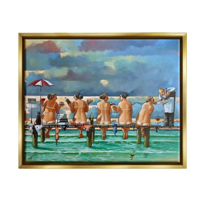 Stupell Industries Beach Dock Women Summer Fun Framed Floater Canvas Wall Art