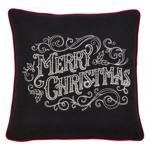 Saro Lifestyle Throw Pillow Cover With Merry Christmas Chalkboard Design, 16", Black - 1 of 3
