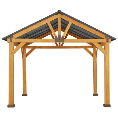 Outsunny 11x13 Hardtop Gazebo with Wooden Frame and Metal Roof