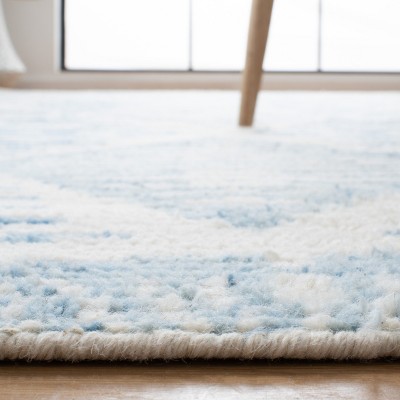 Hand-Knotted Light Blue and Ivory Wool Geometric Area Rug, 8' x 10'