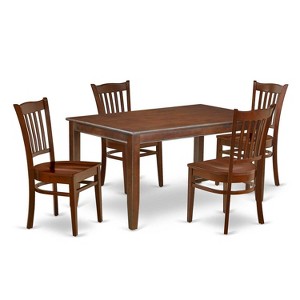 Modern Dining Set 5 Piece - Rectangle Table & 4 Chairs - Mahogany Finish - Art Nouveau Design - 1 of 4