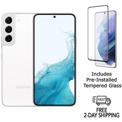 Refurbished Samsung Galaxy S22 5G S901U (Fully Unlocked) 128GB Phantom White (Grade B)w/ Pre-Installed Tempered Glass