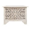 The Urban Port 24" Handcrafted Mango Wood Nightstand Side Table 2 Drawers Floral Carved Cut Out Design Antique White - 2 of 4
