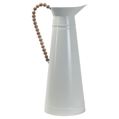 White Modern Decorative Pitcher Vase with Wood Bead Handle - Foreside Home & Garden